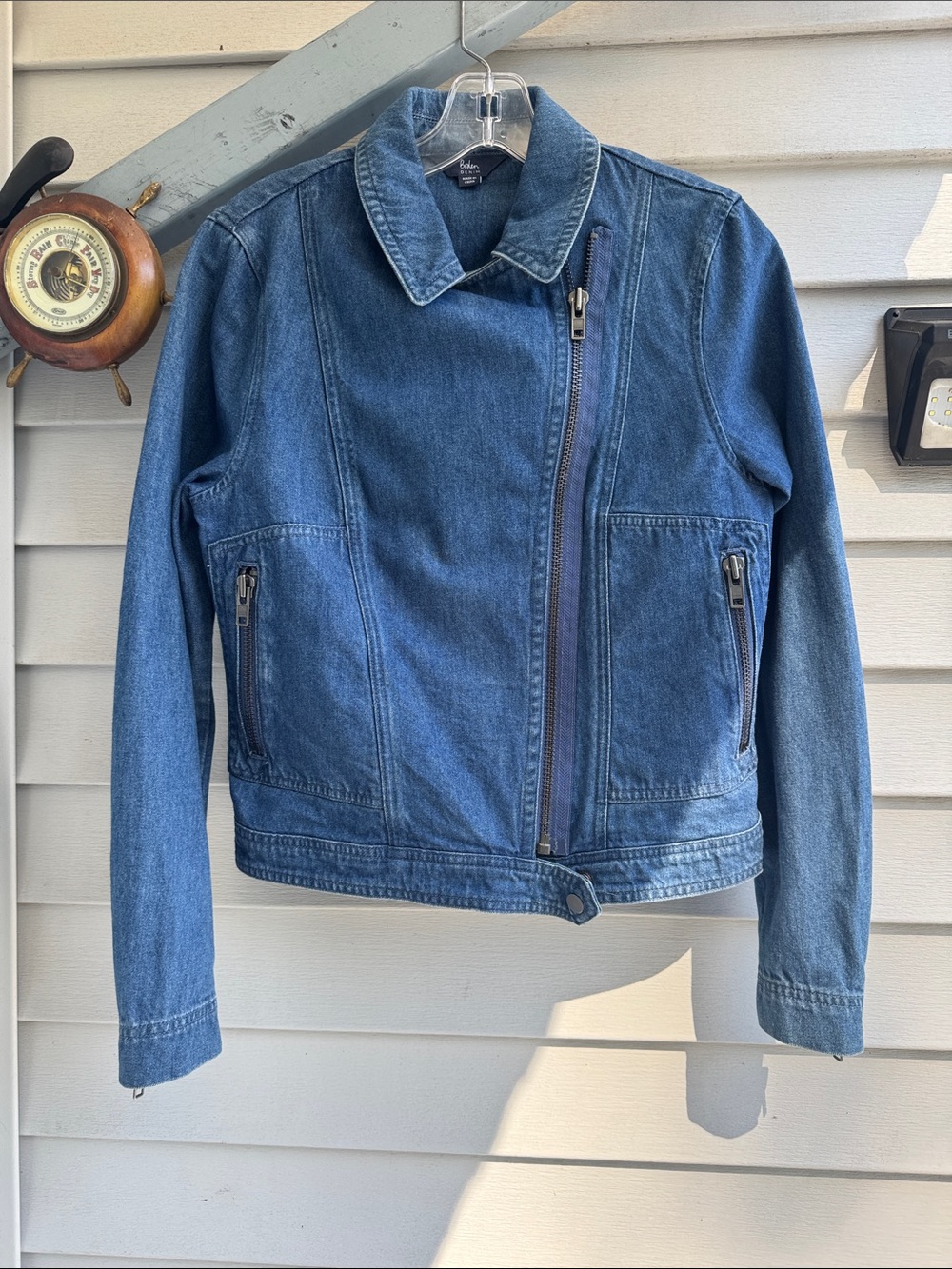 Boden Blue Denim Asymmetrical Zip Jacket